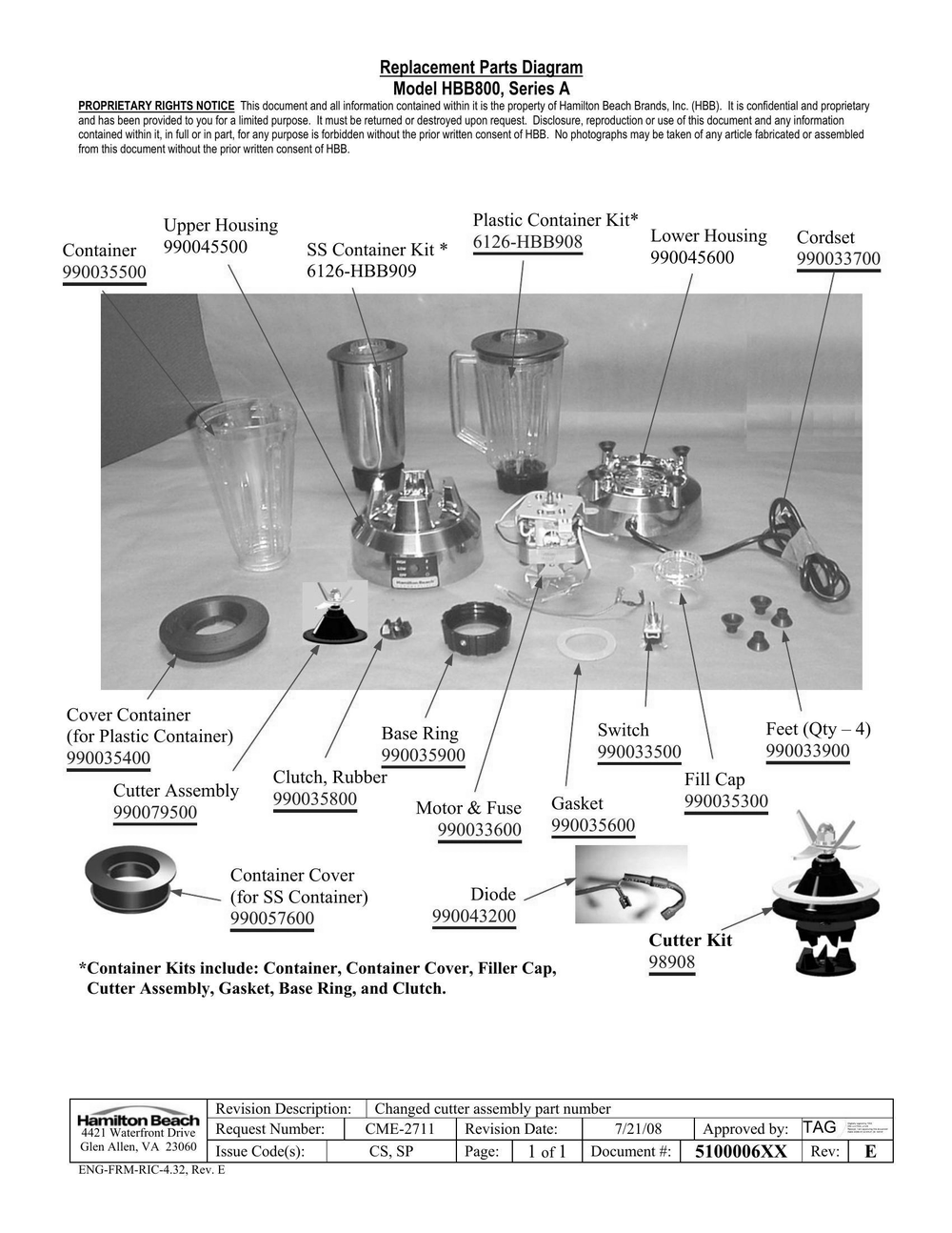 Diagram Diagram and Parts List for HBB800  Hamilton Beach Blender